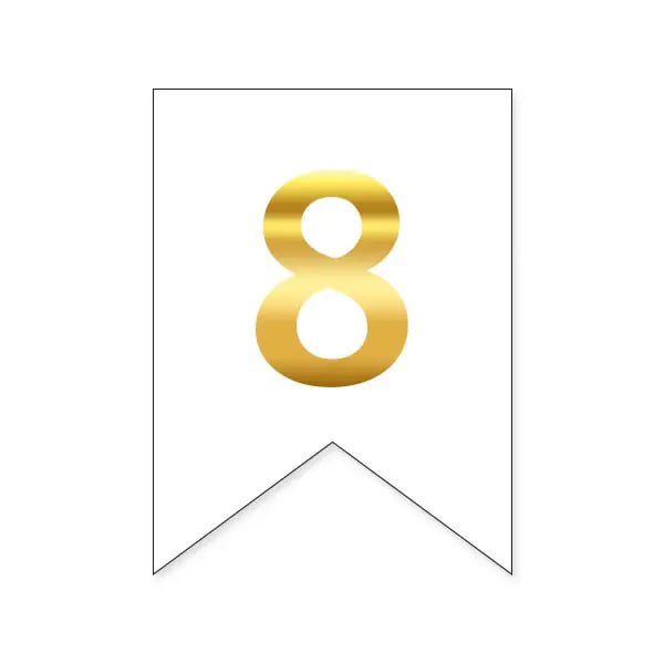 Цифра 8 на флажке 6*12 см для индивидуальных надписей Белый и золото