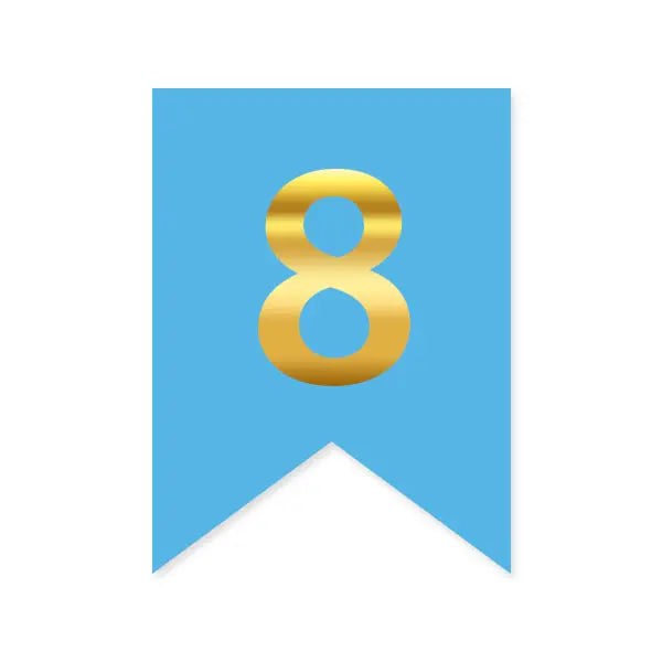 Цифра 8 на флажке 6*12 см для индивидуальных надписей Голубой и золото
