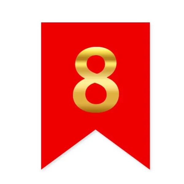 Цифра 8 на прапорці 6*12 см для індивідуальних написів Червоний і золото