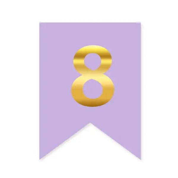 Цифра 8 на прапорці 6*12 см для індивідуальних написів Бузок і золото