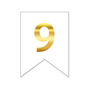 Цифра 9 на прапорці 6*12 см для індивідуальних написів Білий і золото