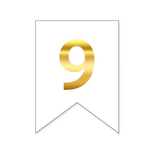 Цифра 9 на прапорці 6*12 см для індивідуальних написів Білий і золото