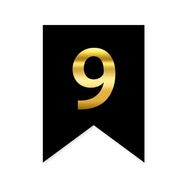 Цифра 9 на прапорці 6*12 см для індивідуальних написів Чорний і золото