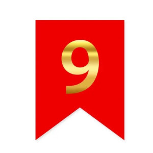 Цифра 9 на прапорці 6*12 см для індивідуальних написів Червоний і золото