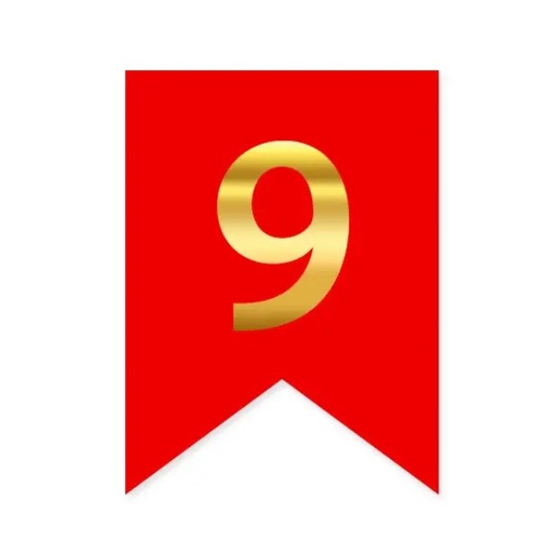 Цифра 9 на прапорці 6*12 см для індивідуальних написів Червоний і золото