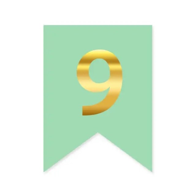 Цифра 9 на прапорці 6*12 см для індивідуальних написів М’ята і золото