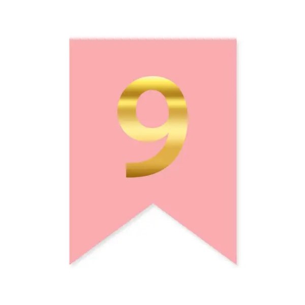 Цифра 9 на прапорці 6*12 см для індивідуальних написів Рожевий і золото
