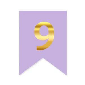 Цифра 9 на прапорці 6*12 см для індивідуальних написів Бузок і золото
