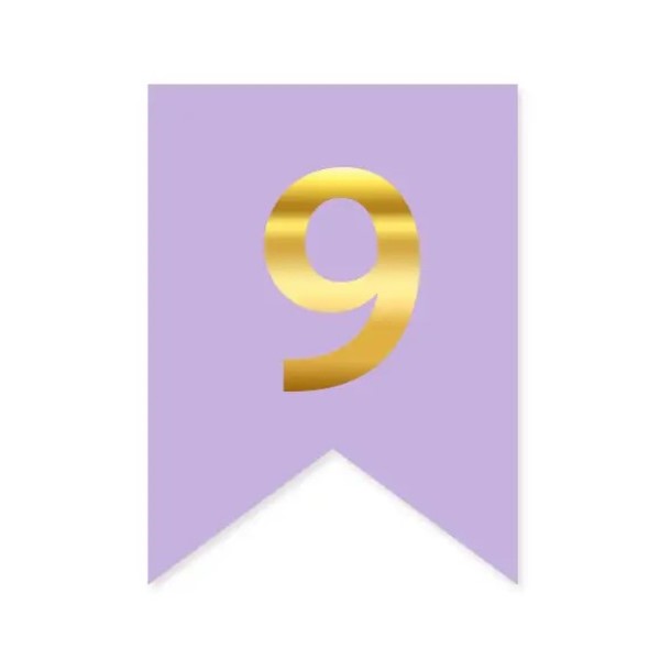 Цифра 9 на прапорці 6*12 см для індивідуальних написів Бузок і золото