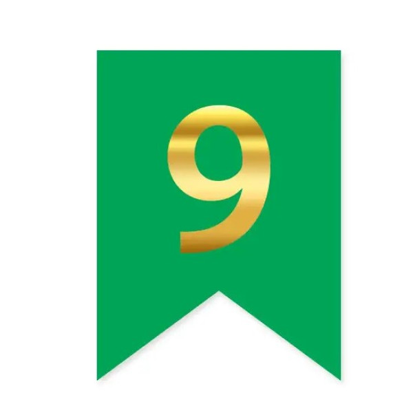 Цифра 9 на прапорці 6*12 см для індивідуальних написів Зелений і золото