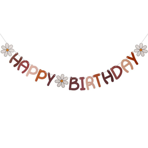 Напис картонний 14х10 см Happy birthday Ромашки Коричневий 2 м