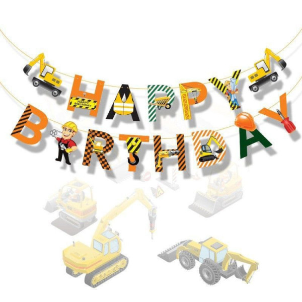 Напис картонний Happy Birthday Будівельна техніка