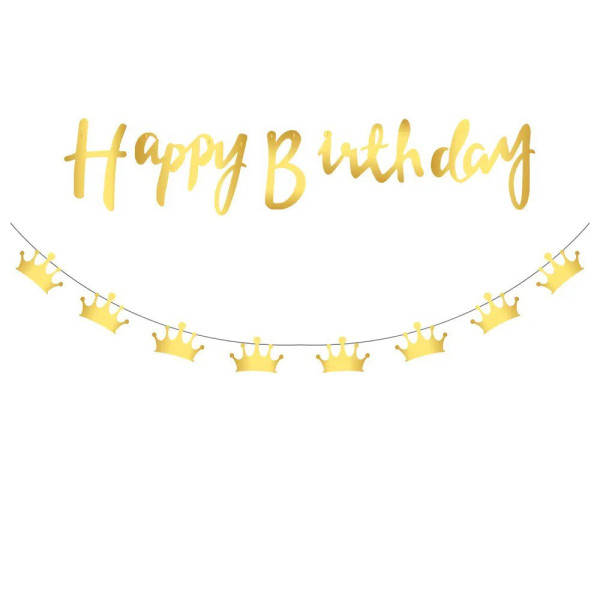 Напис картонний Happy Birthday прописом з коронами Золото 1,5 метра