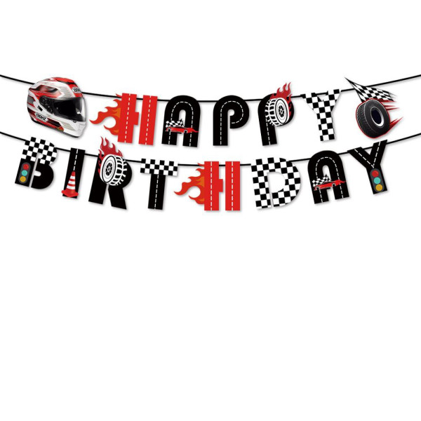 Напис картонний Happy birthday Мотогонки Червоний і чорний