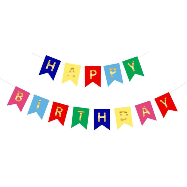 Напис картонний на прапорцях 16х12 см Happy Birthday Різнокольоровий 2,3 метри