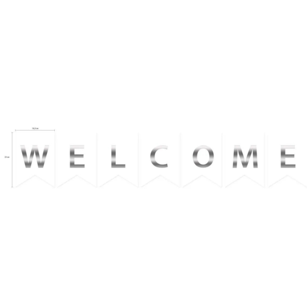 Набір великих прапорців 23х16 см з написом Welcome Білий та срібло
