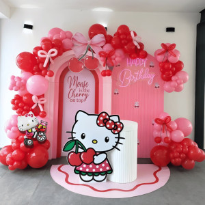 Набір 115 кульок для арки фотозони Hello Kitty Кремові сни Кітті Рожевий та червоний