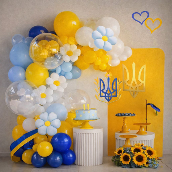 Набір 105 кульок для арки фотозони Україна у квітах з баблс Синій та жовтий