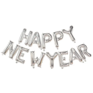 Фольгированный шар надпись надувная 40 см на Новый год New Year Серебро
