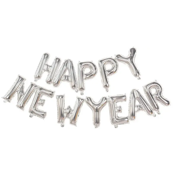 Фольгированный шар надпись надувная 40 см на Новый год New Year Серебро