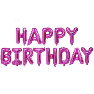 Куля фольгована напис надувний 40 см Happy Birthday Фуксія