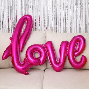 Куля фольгована напис надувний 108х64 см LOVE Фуксія