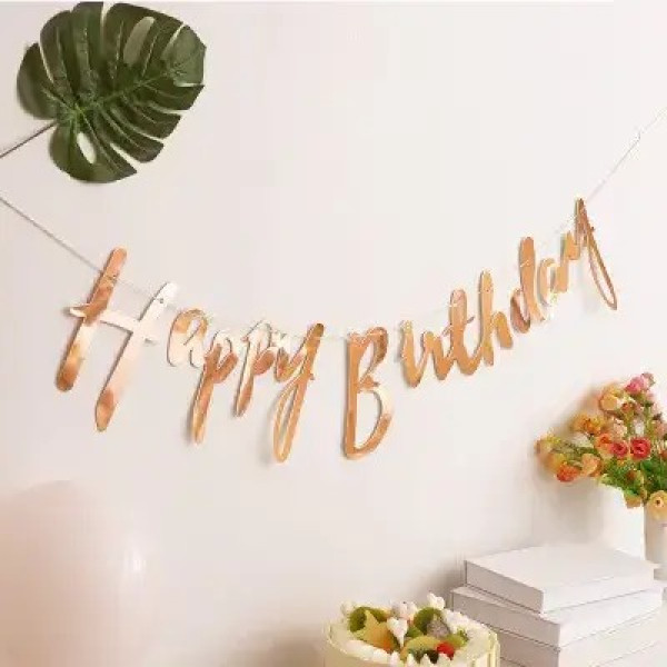 Напис картонний Happy Birthday прописом Рожеве золото 1,5 метра