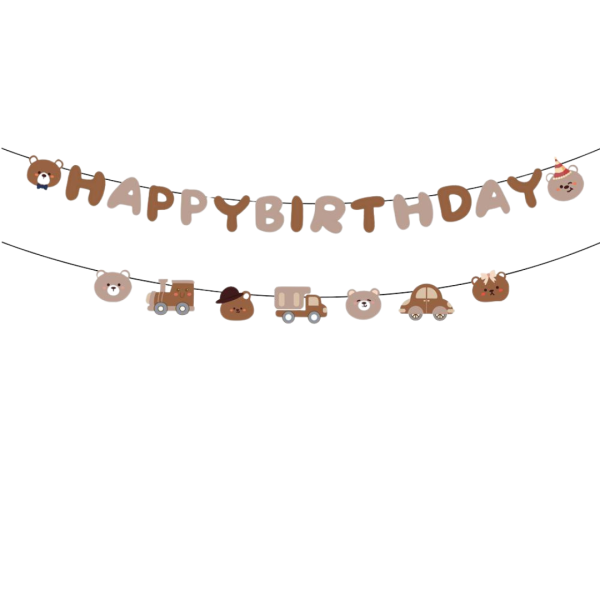 Напис картонний 19х22 см та 12х13 см Happy Birthday Ведмедики Коричневий