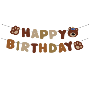 Напис картонний 15х16 см та 11х13 см Happy Birthday Ведмежатко лапки Коричневий