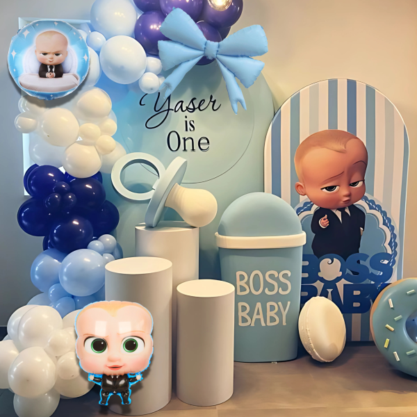 Набір 85 куль для арки фотозони Бебі Бос у дії Baby Boss Блакитний і білий