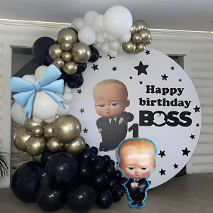 Набір 90 куль для арки фотозони Бебі Бос Перші кроки в кар'єрі Baby Boss Чорний і золото