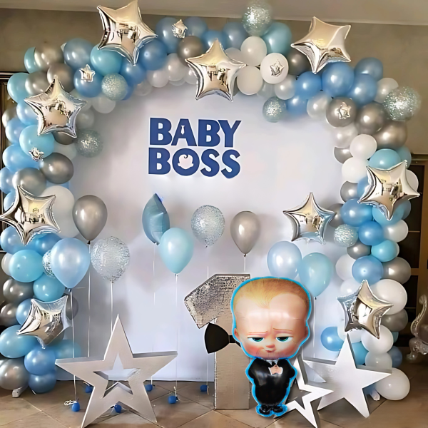 Набір 160 куль для арки фотозони Бебі Бос Нарада в підгузках Baby Boss Блакитний і срібло
