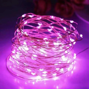 Гірлянда 100 LED ниткова 10 метрів Крапля роси Рожеве світло Батарейки