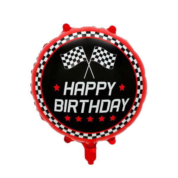 Куля фольгована кругла 18" 45 см Прапори фініш Гонки Happy Bithday Чорний та червоний