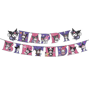 Напис картонний 15 см Happy Birthday Куромі Рожевий та фіолетовий 2 м