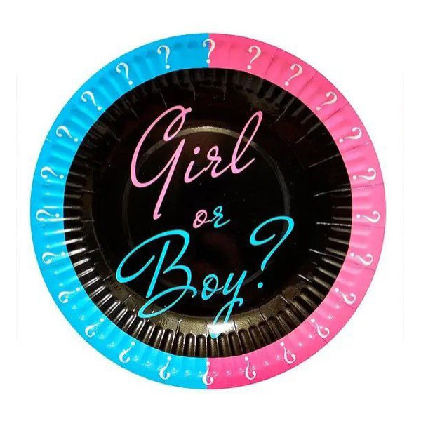 Тарілки святкові паперові одноразові для гендер паті Girl or boy 18 см 5 штук Чорний