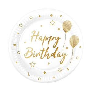 Тарілки святкові паперові одноразові Happy Birthday 18 см 5 шт Білий