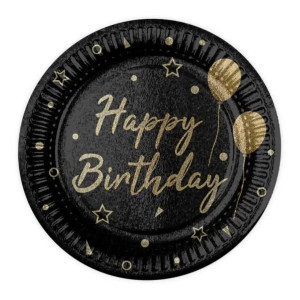 Тарілки святкові паперові одноразові Happy Birthday 18 см 5 шт Чорний