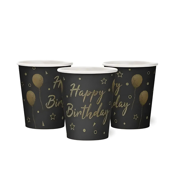 Стаканчики святкові паперові одноразові Happy Birthday 250 мл 5 шт Чорний