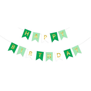 Напис картонний на прапорцях 20х16 см Happy birthday Зелений та м'ята 3 метри