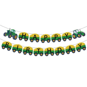 Напис картонний 18 см Happy birthday Трактор Зелений 2 м