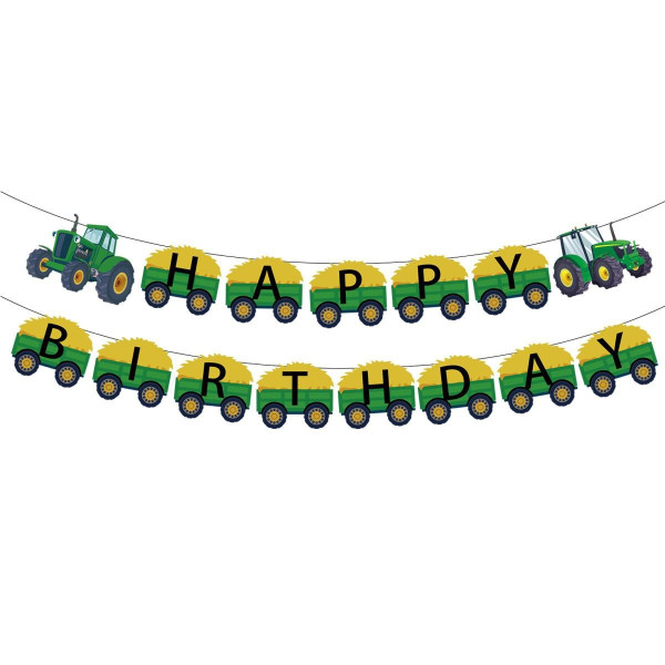Напис картонний 18 см Happy birthday Трактор Зелений 2 м
