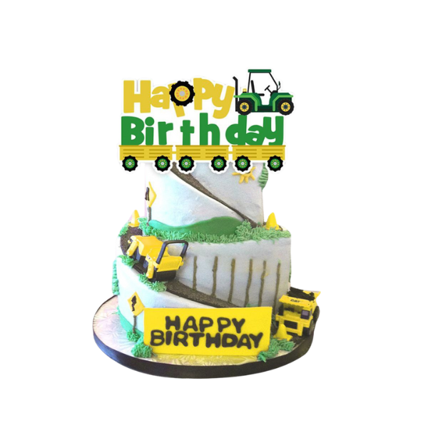 Топер у торт Happy Birthday Трактор Зелений