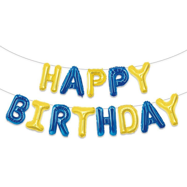 Куля фольгована напис надувний 40 см Happy Birthday Патріотичний Синій та жовтий