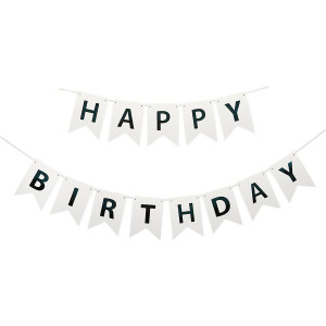 Напис картонний на прапорцях 16 см Happy Birthday Білий з чорним