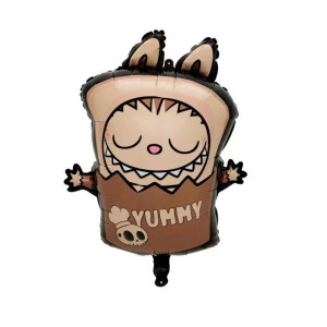 Куля фольгована фігурна 38×47 см Labubu Лабубу з написом Yummy Коричневий