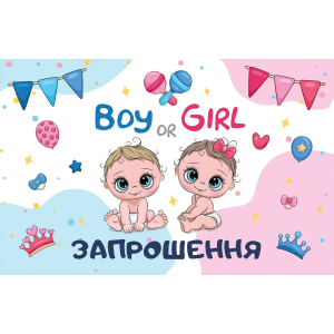 Запрошення на Гендер паті 7х12 см 10 шт в упаковці Блакитний і рожевий