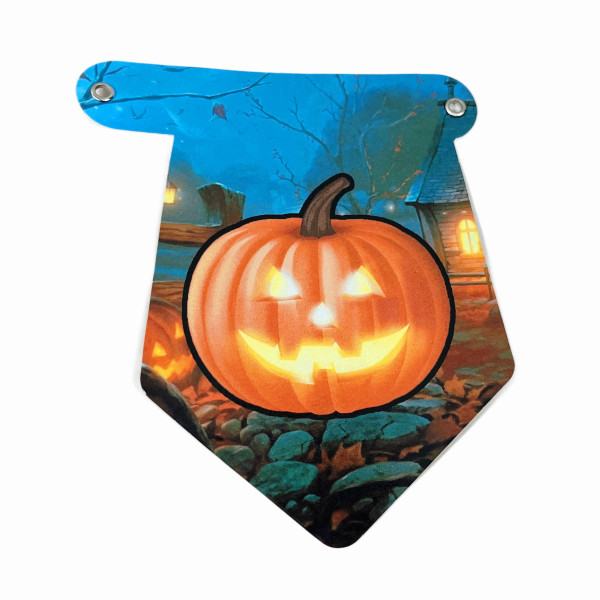 Напис картонний на Хелловін з гарбузиками Happy halloween Помаранчевий та блакитний