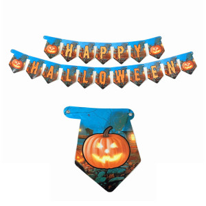 Напис картонний на Хелловін з гарбузиками Happy halloween Помаранчевий та блакитний