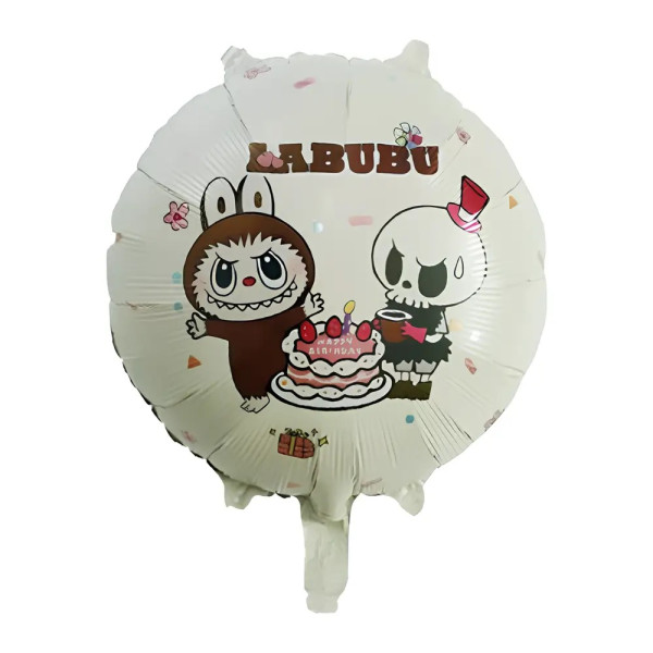 Шар фольгированный круглый 18" 45 см с рисунком Labubu Лабубу и торт Молочный